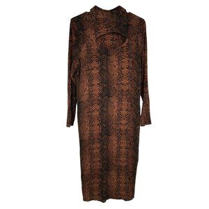 Bar III Women's Plus 1X Snake Print Long Sleeve Dress Body Con Front Cut Out